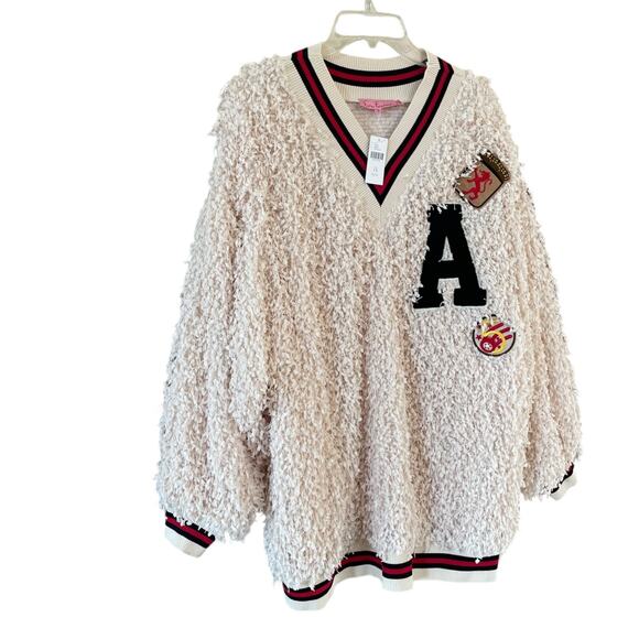ANTHROPOLOGIE EVA FRANCO Plus Size 1X Varsity Pullover Shaggy Sweatshirt Top NWT - Picture 13 of 13